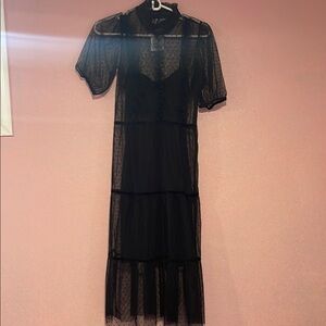 Black Tiered Ruffled Mock Neck Sheath Dress